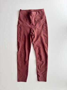 ATHLETA Interval Stash 7/8 Red Brown High Rise Ankle Leggings, Size XS